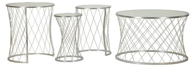 Produktbild von 4er-Set Noah Silber-Couchtische – Couchtische aus silberfarbenem Metall und gehärtetem Glas, Diamantdesign, Glamour-Stil – 940