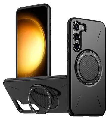 Produktbild von Magnetisch Hülle für Samsung Galaxy S23+, Stoßfeste Weich TPU und Hard PC Schutzhülle mit Ringhalter Ständer Schwarz