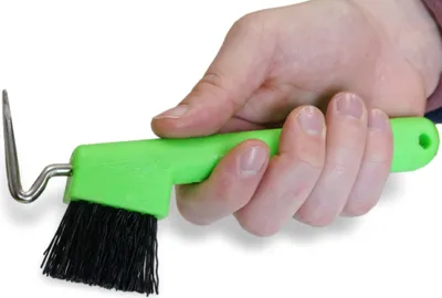 Produktbild von Hufkratzer für Pferde Esel Ziegen Huf mit extra Stabiler Bürste, Farbe neon grün