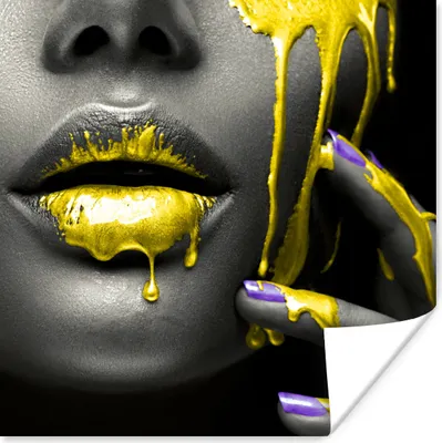 Produktbild von MuchoWow® Poster Lippen - Gelb - Schwarz 30x30 cm - Wandposter - Printing