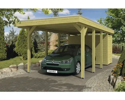 Produktbild von Einzelcarport SKAN HOLZ Friesland inkl. Abstellraum 314x708 cm tauchimprägniert