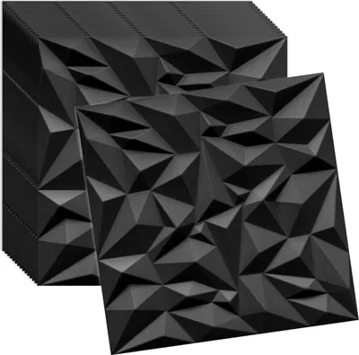 Produktbild von 3D Wandpaneele Schwarz 16 Stück / 4 m² | Deckenpaneele aus Polystyrol | 50 × 50 cm | Geometrische Dekorplatten | Verdico