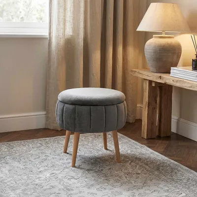Image de Hanah Home, pouf, anthracite, diamètre 45 cm, 100% mélaminé | 100% Wellssoft