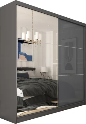 Produktbild von 200 cm Kleiderschrank Vena mit Spiegel inklusive 2 Schiebetüren Schwebetürenschrank (Farbe: graphit, lacobel graphit)
