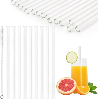 Immagine prodotto di Cannucce di vetro trasparenti - Set da 24 - Cannucce di vetro riutilizzabili e infrangibili - Cannucce per bicchieri con 1 spazzolino per la pulizia