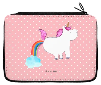 Produktbild von Mr. & Mrs. Panda Federmäppchen Einhorn Pupsen - Rot Pastell - Geschenk, Regenbogen, Schlampermäppchen, Federtasche, Pups, Lustig, Mäppchen, Unicorn, Federmappe, Freundin