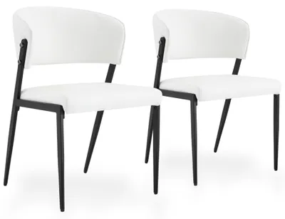 Produktbild von 2er-Set Kunstleder-Esszimmerstühle mit Polsterrücken und Metallbeinen, Weiß/Schwarz