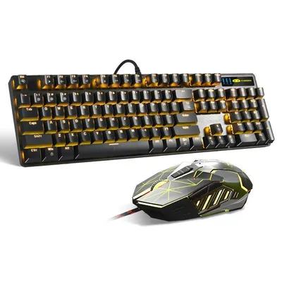 Produktbild von Mechanisches Gaming Tastatur Maus Set USB, 104 Tasten Blue Switch Keyboard mit LED Beleuchtung + Gaming Maus 3200 DPI Schwarz
