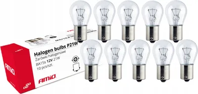 Zdjęcie produktu dla AMiO ŻARÓWKA P21W 12V 21W BA15S ŻARÓWKI BIAŁE 10 sztuk