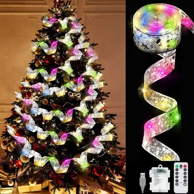 Produktbild von 10 m Weihnachtsbandlichter, LED-Weihnachtslichter, Weihnachtslichterkette, 8 Modi, Fernbedienung, für Feiertage, Partys, Hochzeiten, Silberband/Bunt