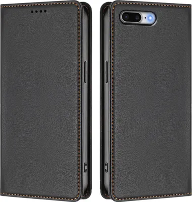 Image de Étui en cuir pour iPhone 8 Plus/7 Plus/6s Plus/6 Plus, étui à rabat magnétique en cuirPolyuréthaneavec support, noir