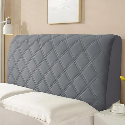 Produktbild von Bett Kopfteil Bezug Weicher Stretch Staubdicht Waschbar Universell Verdicken 220cm Dunkelgrau
