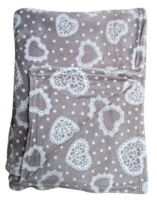 Produktbild von Kuscheldecke Decke Tagesdecke Herzen 150x200 cm Beige Wohndecke