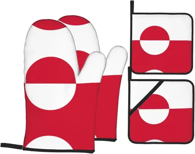 Produktbild von 4-teiliges Küchenhandschuh- und Topflappen-Set mit Grönlandflagge, bedruckte Ofen- und Grillhandschuhe für die Küche