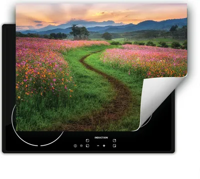 Produktbild von DarHaus Herdabdeckplatte 70x52 cm Anti Rutsch Matte Aufrollbar, Landschaft  - Blumen