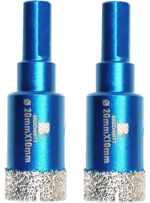 Obrázok produktu pre Sada dvoch suchých diamantových vrtákov s priemerom 20 mm a trojuholníkovou stopkou, určená na vŕtanie do dlaždíc, keramiky, kameňa, granitu a mramoru