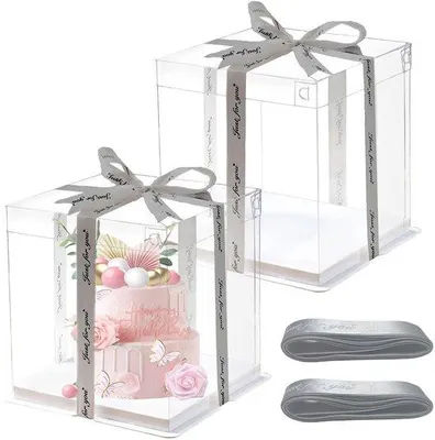 Immagine prodotto di Dailygoods - Scatola per torte, confezione da 2 pezzi - Scatola regalo trasparente - Contenitore per il trasporto di torte - 30 x 30 x 25 cm - Robusta e resistente - Adatta per compleanni e feste