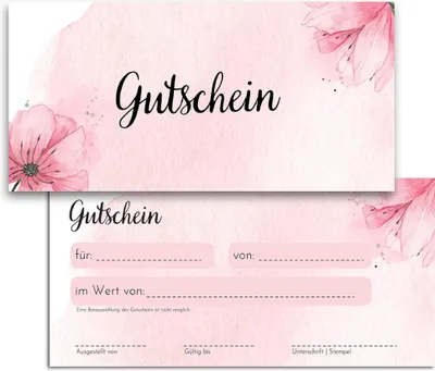 Produktbild von Blanko Gutscheine zum selber Ausfüllen - Hochwertige Gutscheinkarten für Unternehmen, Firmen & Gastronomie (50x Stück, Blumen)