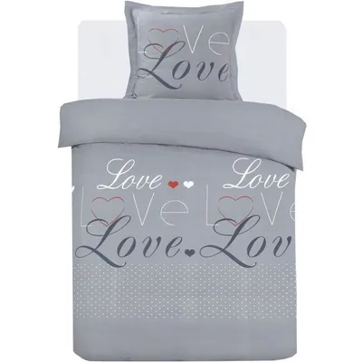 Produktbild von Bettbezug-Set - VISION - Love - 140 x 200 cm - 1 passender Kissenbezug 65 x 65 cm - Grau - 100 % Baumwolle