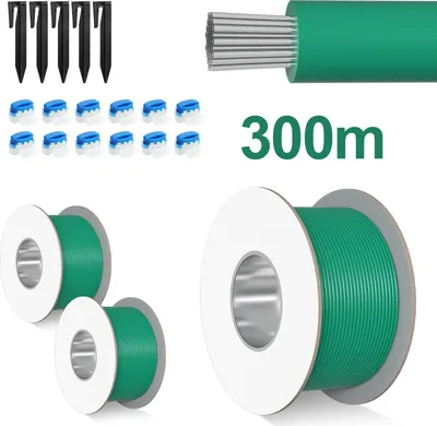 Image de Clanmacy Kit de câble périphérique 300 m Connecteur de câble Crochet LongLife Piquets Robot tondeuse