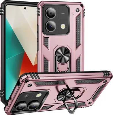 Produktbild von Schutzhülle für Xiaomi Redmi Note 13 5G Dual Layer Robust Militäre Fallschutz Hülle mit Ringhalterung Ständer Roségold