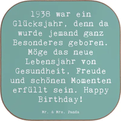 Produktbild von Mr. & Mrs. Panda Untersetzer Tasse Spruch 1938 Geburtstag - Meeresbrise - Geschenk, Feiern, Alter, Tassenuntersetzer, Happy Birthday, für Gläser, Geburtsjahr, Glücksjahr
