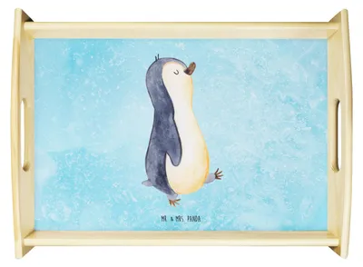 Produktbild von Mr. & Mrs. Panda Tablett Pinguin marschieren - Eisblau - Geschenk, Holztablett, Serviertablett, Familie, Dekotablett, Bett-Tablett, Schwester, Stolz, Bruder, Sofa