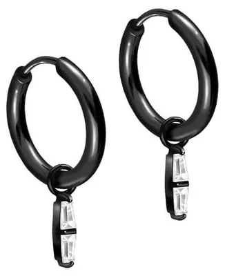 Produktbild von Chirurgenstahl Ohrclicker Creolen 2 EINGEFASSTE KRISTALLRECHTECKE Schwarz Innendurchmesser: 10mm + Designstärke: 1,6mm