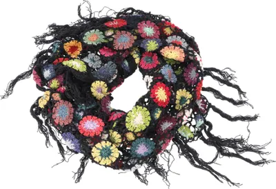 Produktbild von Häkelstola, Hippie Blümchen Häkelschal, Dreieckstuchl - Schwarz, Uni, Baumwolle, 180*60 cm, Schals