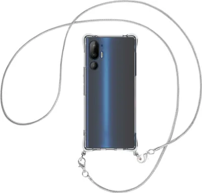 Produktbild von Handykette Backcover-Schutzhülle mit Band (Metall silberfarben) für HTC U24 5G/HTC U24 Pro 5G - silberfarbene Snake-Kette