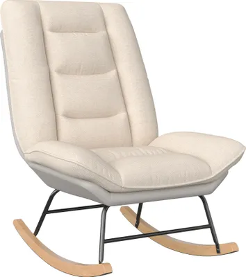 Image de Fauteuil à bascule Fortuna Lai avec coussin amovible, réglable en 2 positions, pieds en bois massif, lin