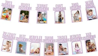 Imagen del producto de Guirnalda decorativa para fiestas infantiles, diseño para niñas, con espacio para fotos, color rosa, paquete de 13 unidades