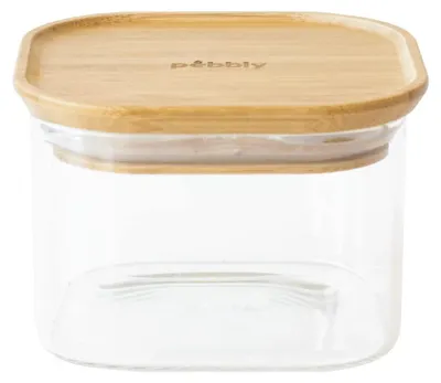 Quadratischer Vorratsbehälter aus Borosilikatglas, 500 ml, mit Bambusdeckel
