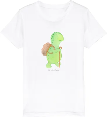 Produktbild von Mr. & Mrs. Panda Kleinkinder T-Shirt Schildkröte Wanderer 5-6 Jahre (110/116) - Weiß - Geschenk, Kindershirt, Kinder Kurzarm, für, Rucksack, Teenager, Entpannt, Baumwoll