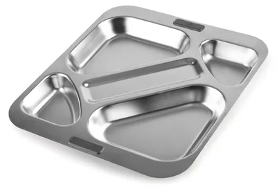 Edelstahl-Tablett, 4 Fächer + Besteckfach, stapelbar, 32,5 x 37,5 cm