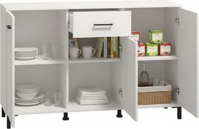 Image de Laerru - Buffet, 138x40x90h cm Blanc, 3 Étagères