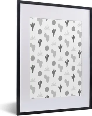 Produktbild von MuchoWow® Gerahmtes Poster Hintergrund - Pflanzen - Schwarz - Weiß 30x40 cm - Poster mit Schwarzem Bilderrahmen Wandposter Rahmen Foto Bilder - Wandposter Schlafzimmer