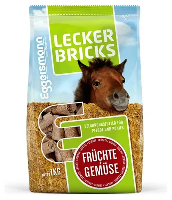 Produktbild von Eggersmann Lecker Bricks Früchte + Gemüse, Adult, 1 kg, 1 - 3 Stück pro Tag während des Trainings oder als Leckerli, 9,4%, 7,4%, 15,7%
