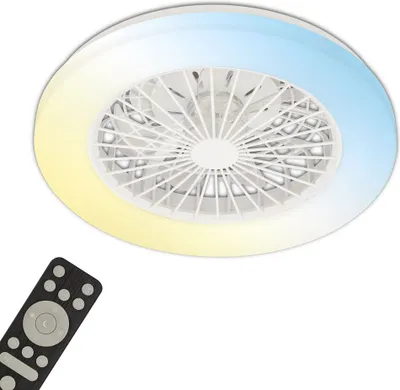Produktbild von Briloner LED Deckenleuchte mit Ventilator, 5 Geschwindigkeiten, einstellbare Lichtfarbe, weiß, Maße: Ø48,5 x 14,5 cm