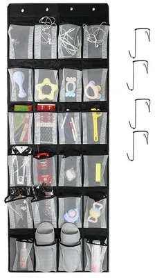 Schuh-Organizer über der Tür, 24 Fächer, schwarz, 150x55 cm