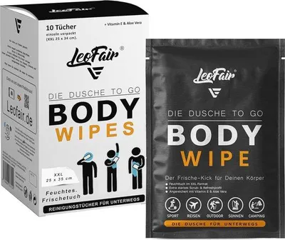 Zdjęcie produktu dla Duże chusteczki nawilżane na podróże i na świeżym powietrzu – idealne na kemping, festiwale i uprawianie sportu