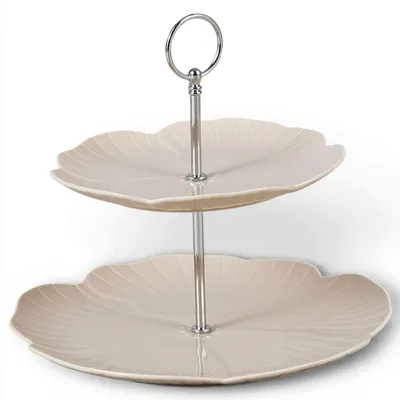 Image de Étagère 2 niveaux en porcelaine taupe Bricard Ø20-27 cm, h 23 cm