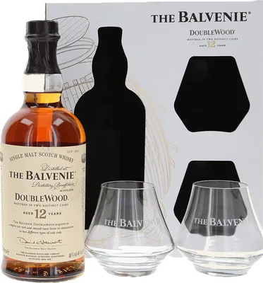 Produktbild von The Balvenie 12 Years Old Double Wood 40% Vol. 0,7l in Geschenkbox mit 2 Gläsern
