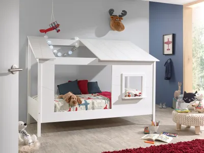Produktbild von Vipack Baumhaus Bett Set inkl. Rolllattenrost und Matratze, Liegefläche 90 x 200 cm, Ausf. Kiefer und MDF weiß lackiert