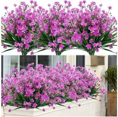 Produktbild von Bündel künstliche Kunstblumen, Sträucher für den Außenbereich, UV-beständige Pflanzen, Grünpflanzen aus Kunststoff, Hängepflanzen für drinnen und draußen, Garten, Veranda, Fensterkasten, Zuhause, Hochzeit