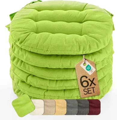 Produktbild von etérea Sitzkissen rund - Stuhlkissen Indoor & Outdoor 6er Set 38x38 cm - Apfelgrün - mit Bändern
