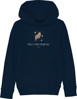 Produktbild von Mr. & Mrs. Panda Organic Kinder Hoodie Otter Seerose 12-14 Jahre (152/164) - French Navy - Geschenk, Kapuzenpullover, Wasser, Fluss, Kinderpullover, Lieblingstag, Sweater