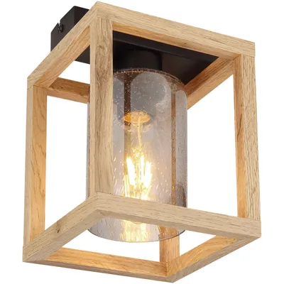 Produktbild von Globo Lighting Deckenleuchte Metall schwarz matt, MDF dunkelbraun, Glas rauchfarben mit Luftblasen, LxBxH: 170x170x225mm, exkl. 1x E27 40W 230V