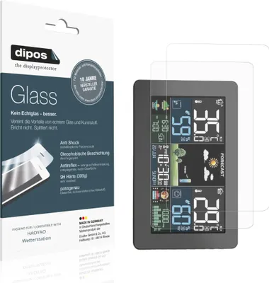 Produktbild von 2x Schutzfolie für HAOYAO Wetterstation matt - Anti-Shock 9H Folie dipos Glass Kunststoffglas