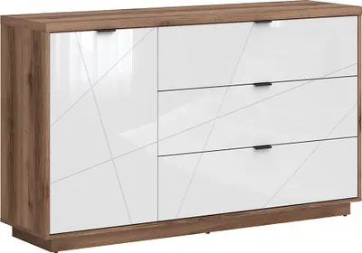 Produktbild von Buffet Sven mit 3 Schubladen und 1 Tür, Weiß und Holzoptik, 156cm